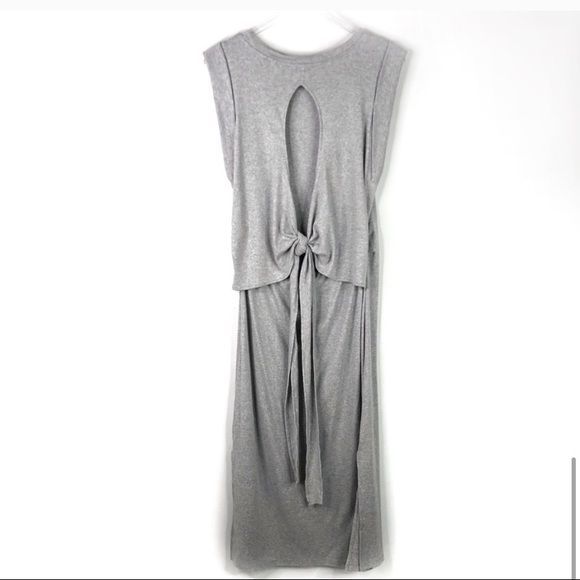 Vince Wrap Waist Midi Dress Jersey Sleeveless Gray - Picture 2 of 5